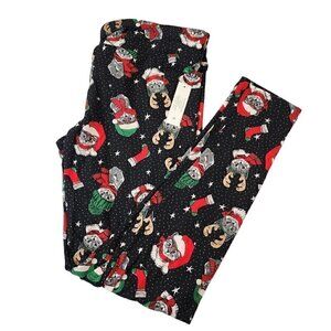 Holiday Christmas Legging Womens Fitted High Rise Santa Cat Kitten Size Large